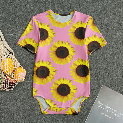 Pink Sunflower Pattern Print Men's Bodysuit