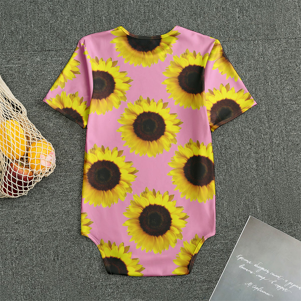 Pink Sunflower Pattern Print Men's Bodysuit