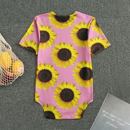 Pink Sunflower Pattern Print Men's Bodysuit