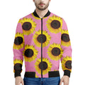 Pink Sunflower Pattern Print Men's Bomber Jacket