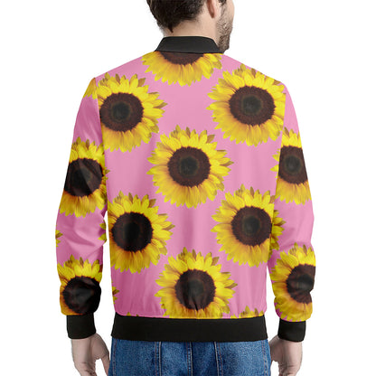 Pink Sunflower Pattern Print Men's Bomber Jacket
