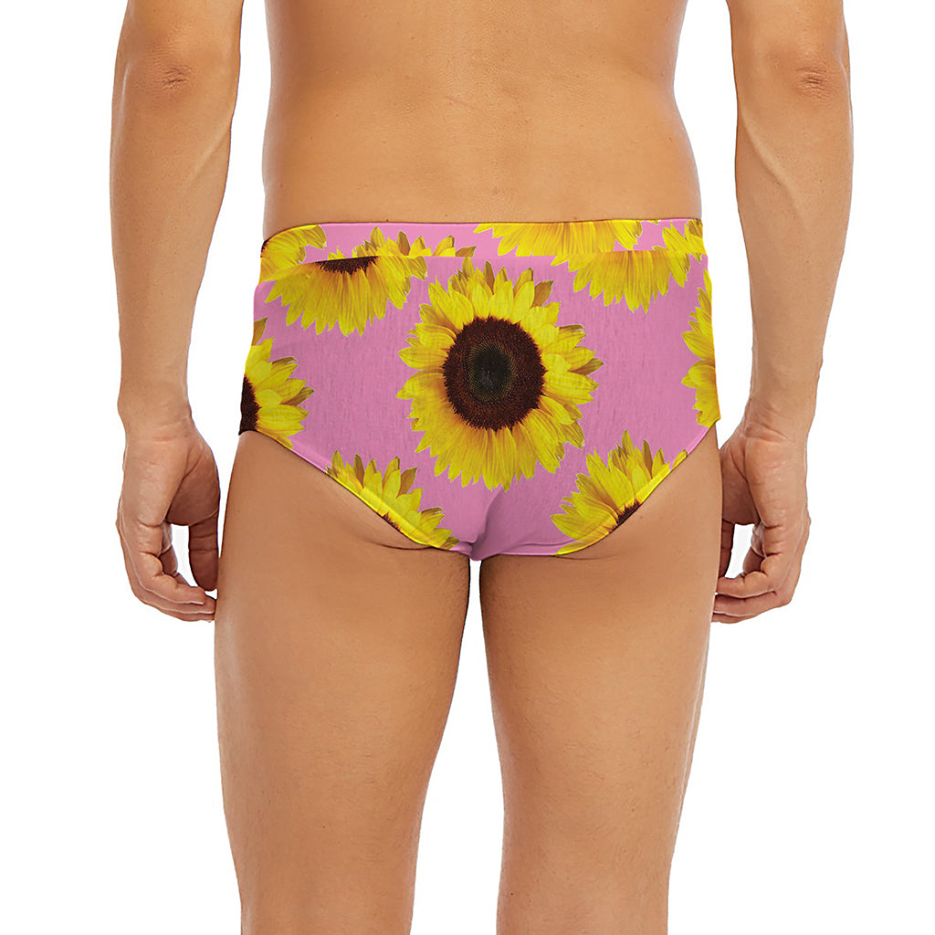 Pink Sunflower Pattern Print Men's Briefs