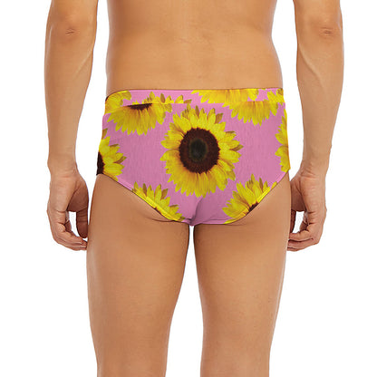 Pink Sunflower Pattern Print Men's Briefs