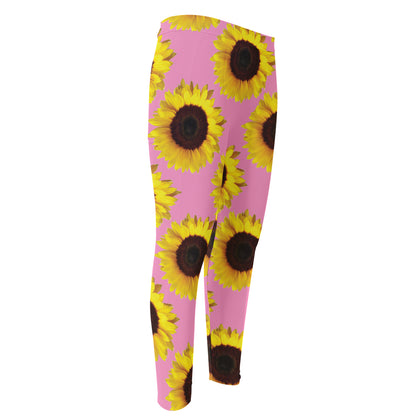 Pink Sunflower Pattern Print Men's Compression Pants
