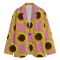 Pink Sunflower Pattern Print Men's Cotton Blazer