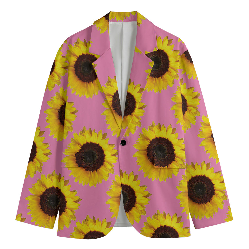 Pink Sunflower Pattern Print Men's Cotton Blazer