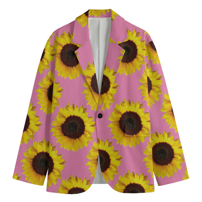 Pink Sunflower Pattern Print Men's Cotton Blazer