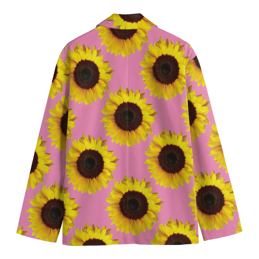 Pink Sunflower Pattern Print Men's Cotton Blazer