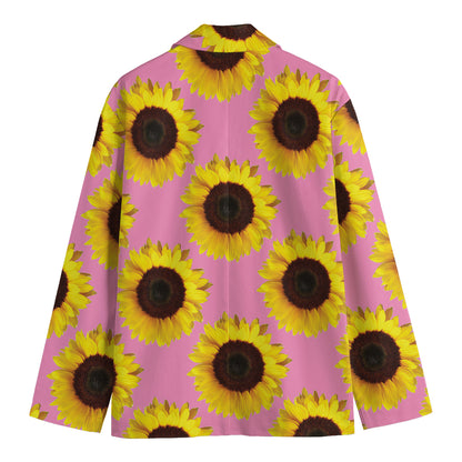 Pink Sunflower Pattern Print Men's Cotton Blazer