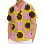 Pink Sunflower Pattern Print Men's Deep V-Neck Shirt