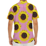 Pink Sunflower Pattern Print Men's Deep V-Neck Shirt