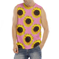 Pink Sunflower Pattern Print Men's Fitness Tank Top