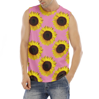Pink Sunflower Pattern Print Men's Fitness Tank Top