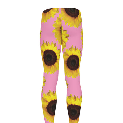 Pink Sunflower Pattern Print Men's leggings