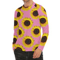 Pink Sunflower Pattern Print Men's Long Sleeve Rash Guard