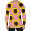 Pink Sunflower Pattern Print Men's Long Sleeve T-Shirt