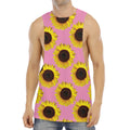 Pink Sunflower Pattern Print Men's Muscle Tank Top