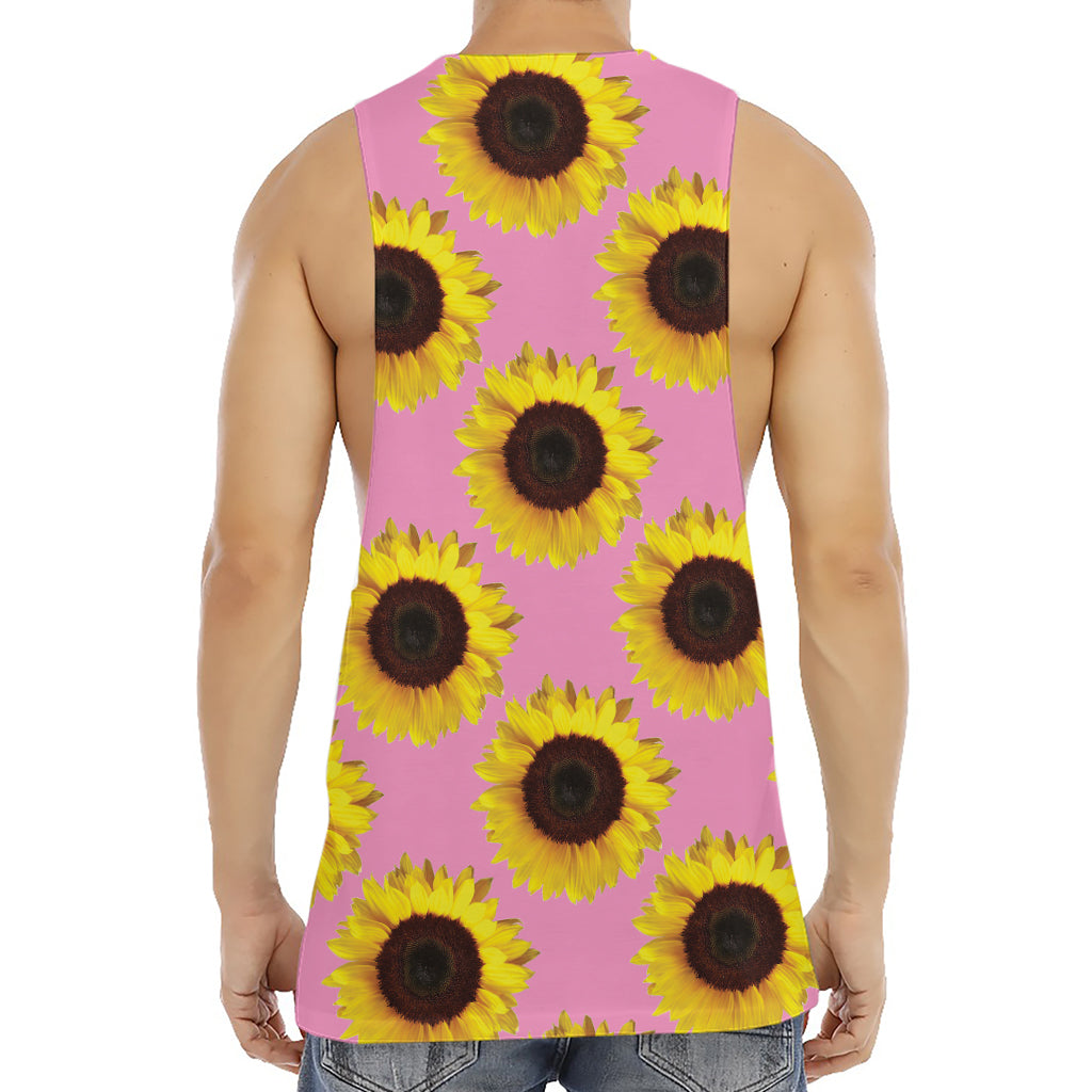 Pink Sunflower Pattern Print Men's Muscle Tank Top
