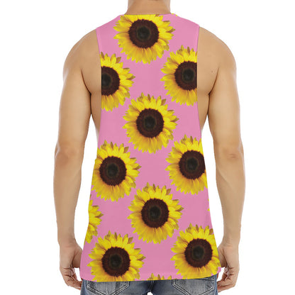 Pink Sunflower Pattern Print Men's Muscle Tank Top