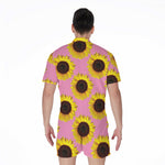 Pink Sunflower Pattern Print Men's Rompers