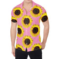 Pink Sunflower Pattern Print Men's Shirt
