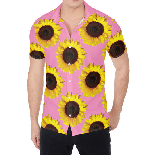 Pink Sunflower Pattern Print Men's Shirt