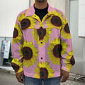 Pink Sunflower Pattern Print Men's Shirt Jacket