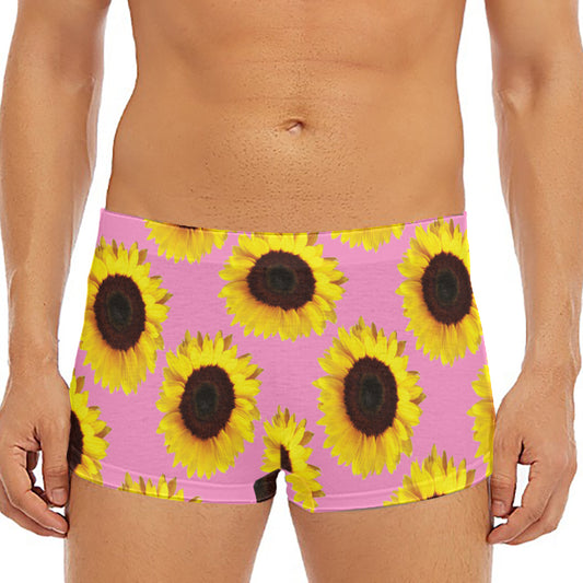 Pink Sunflower Pattern Print Men's Short Boxer Briefs