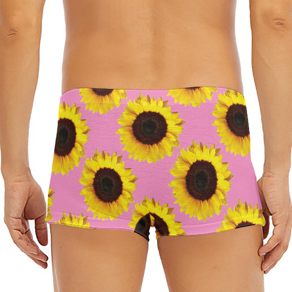 Pink Sunflower Pattern Print Men's Short Boxer Briefs