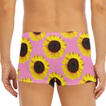 Pink Sunflower Pattern Print Men's Short Boxer Briefs
