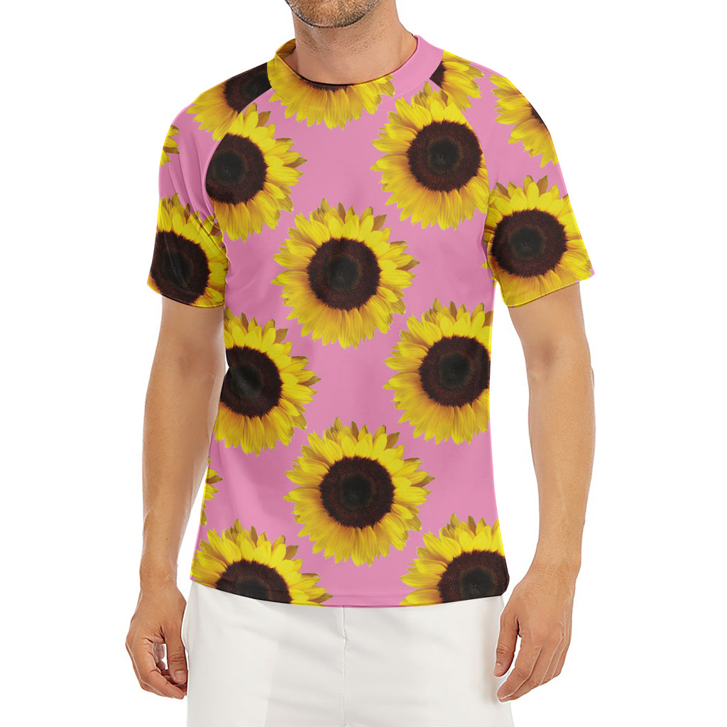 Pink Sunflower Pattern Print Men's Short Sleeve Rash Guard