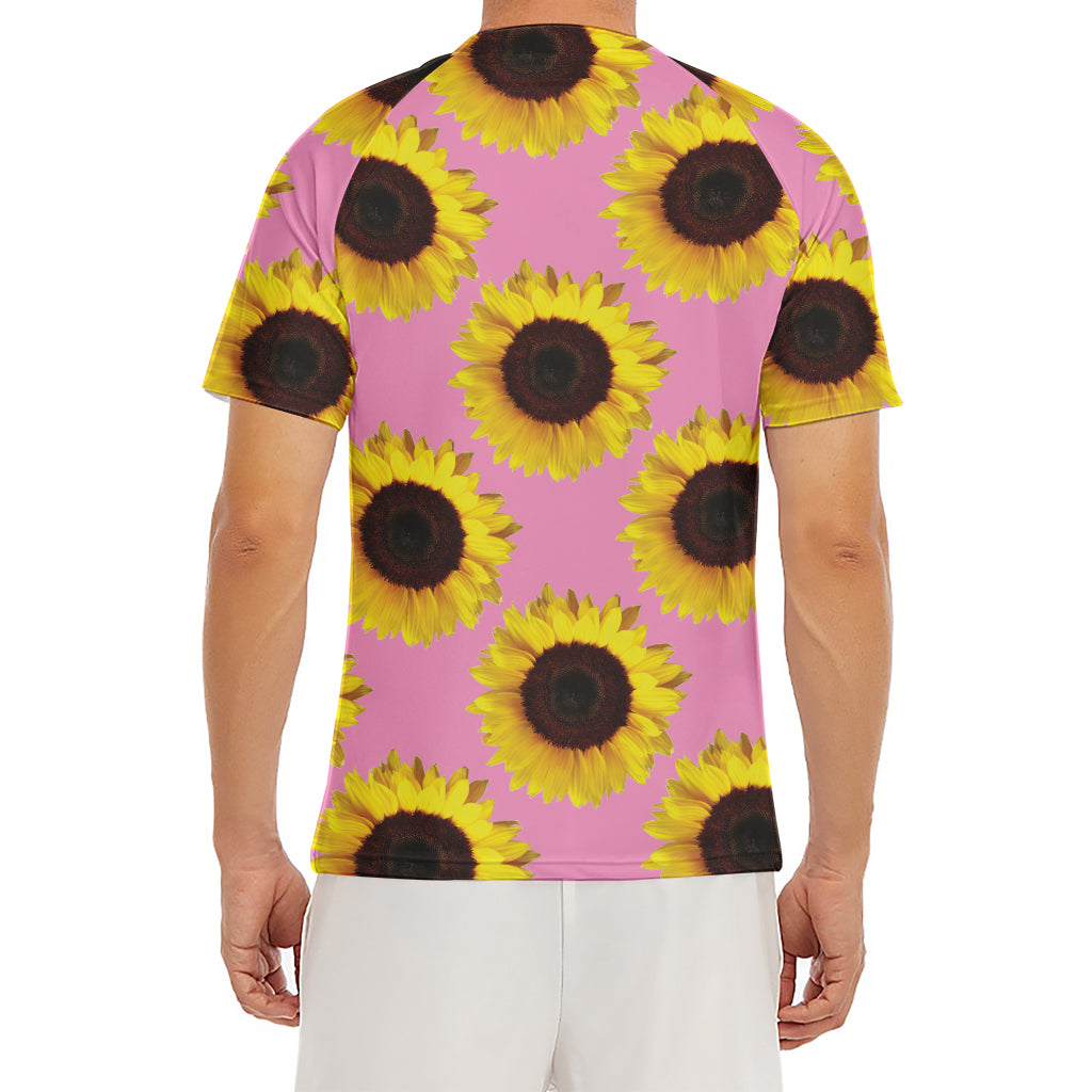 Pink Sunflower Pattern Print Men's Short Sleeve Rash Guard