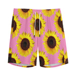 Pink Sunflower Pattern Print Men's Sports Shorts