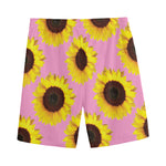 Pink Sunflower Pattern Print Men's Sports Shorts