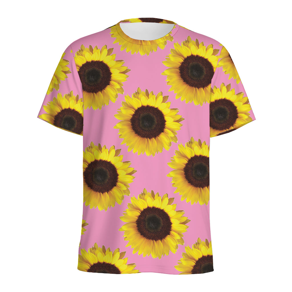 Pink Sunflower Pattern Print Men's Sports T-Shirt