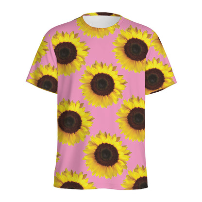 Pink Sunflower Pattern Print Men's Sports T-Shirt