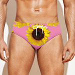 Pink Sunflower Pattern Print Men's Swim Briefs
