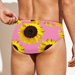 Pink Sunflower Pattern Print Men's Swim Briefs