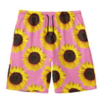 Pink Sunflower Pattern Print Men's Swim Trunks