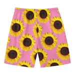 Pink Sunflower Pattern Print Men's Swim Trunks