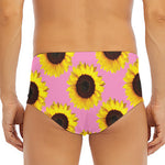 Pink Sunflower Pattern Print Men's Triangle Swim Briefs