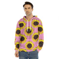 Pink Sunflower Pattern Print Men's Velvet Pullover Hoodie