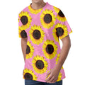 Pink Sunflower Pattern Print Men's Velvet T-Shirt