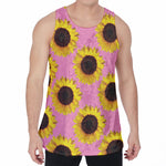 Pink Sunflower Pattern Print Men's Velvet Tank Top