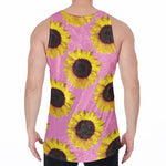 Pink Sunflower Pattern Print Men's Velvet Tank Top