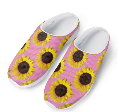 Pink Sunflower Pattern Print Mesh Casual Shoes
