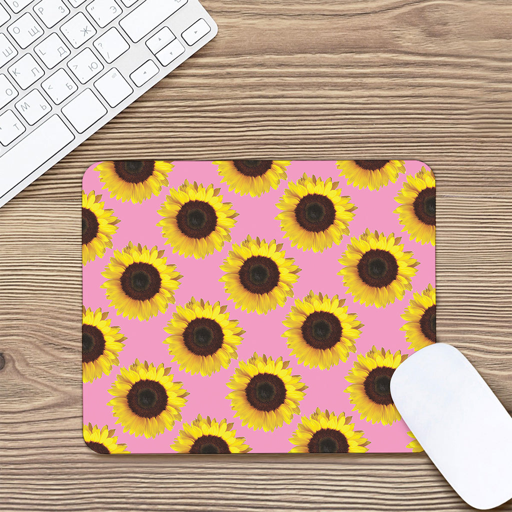 Pink Sunflower Pattern Print Mouse Pad