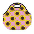 Pink Sunflower Pattern Print Neoprene Lunch Bag