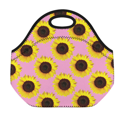 Pink Sunflower Pattern Print Neoprene Lunch Bag