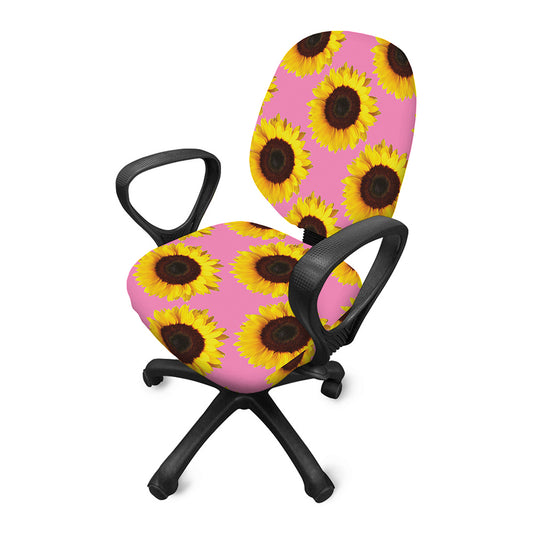 Pink Sunflower Pattern Print Office Chair Cover